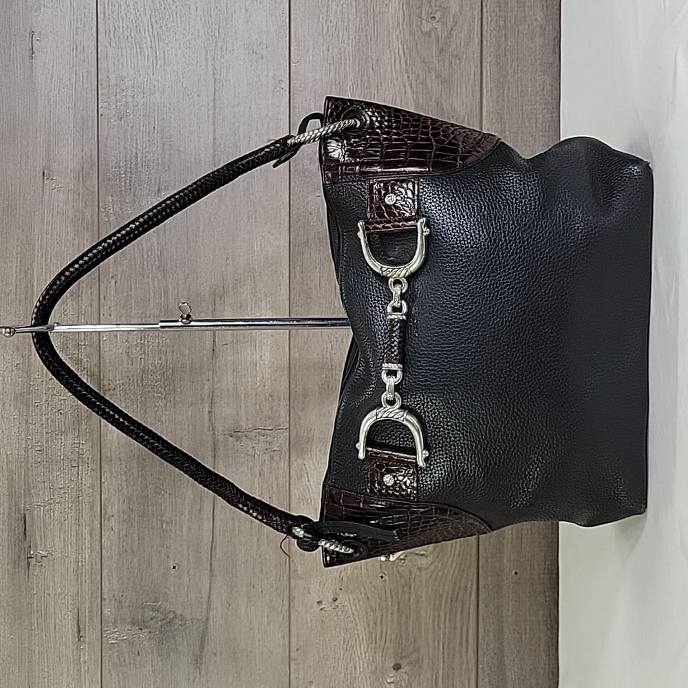 Brighton Black Brown Leather Shoulder Bag